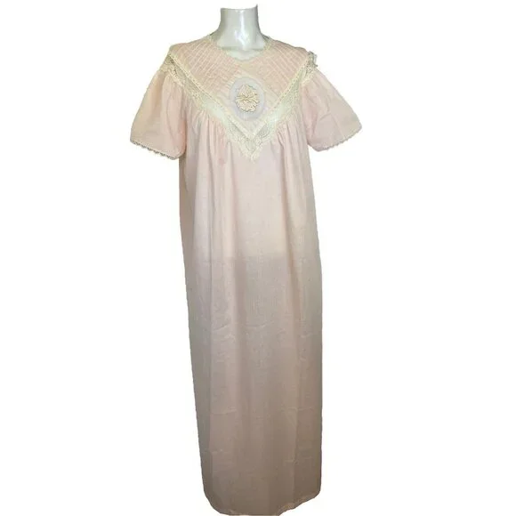 Vintage Gilead Nightgown Cotton Blend Pink Nightie Lace Trim Nightie‎ S USA NWOT